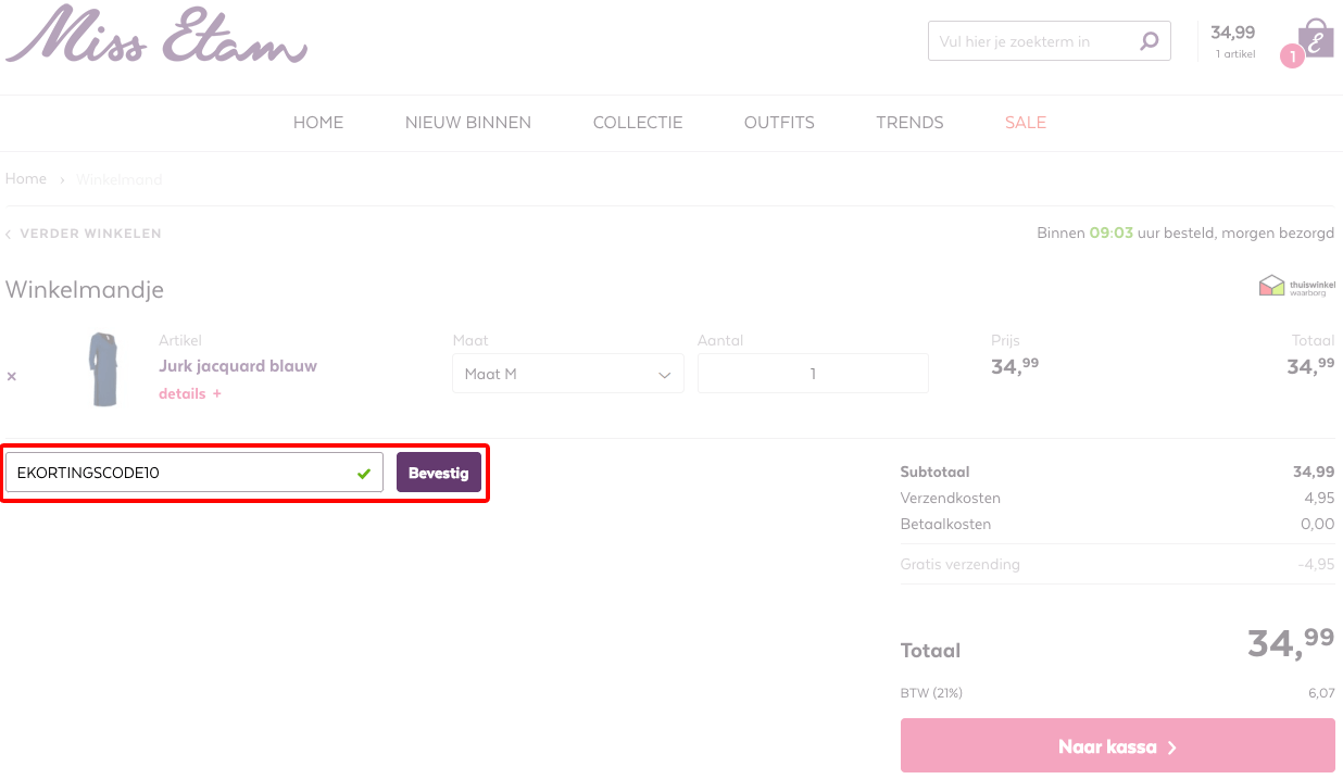 Miss Etam kortingscode gebruiken