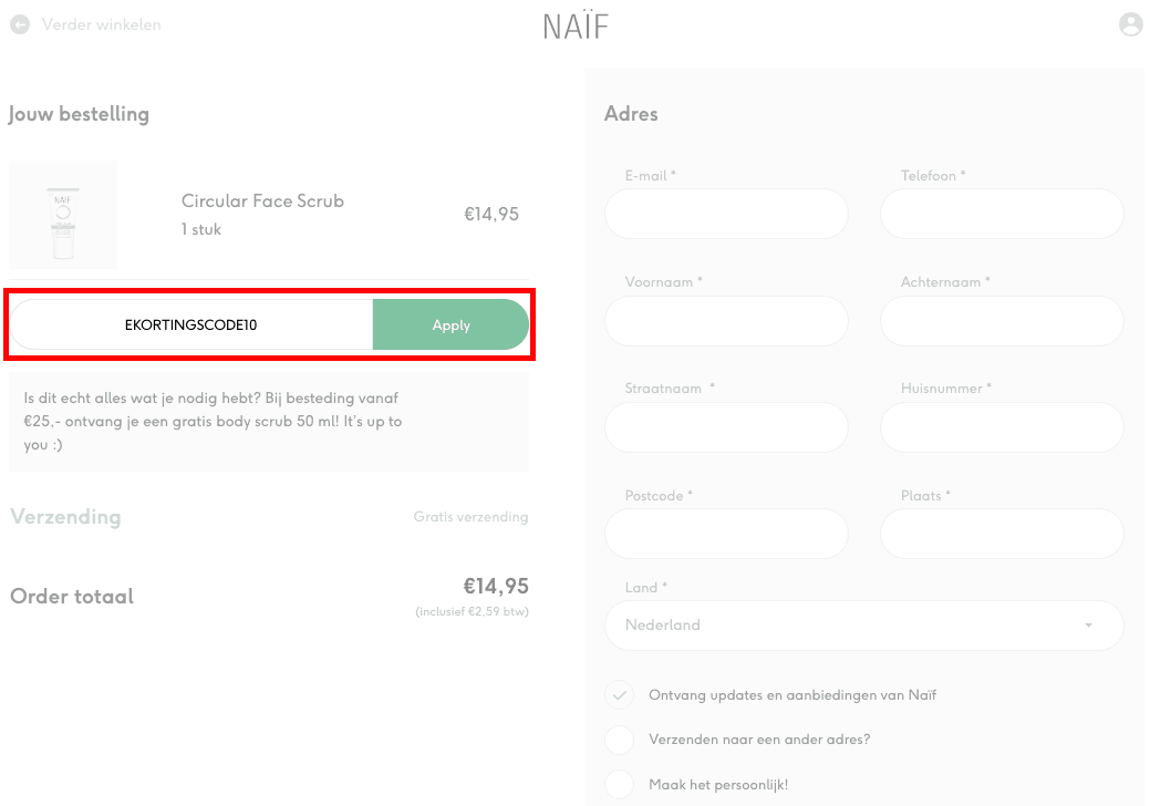 NAÏF kortingscode gebruiken