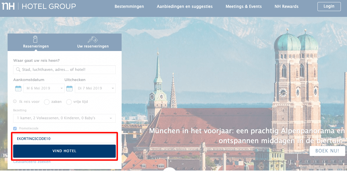 NH Hotels kortingscode gebruiken