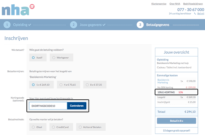 NHA kortingscode gebruiken