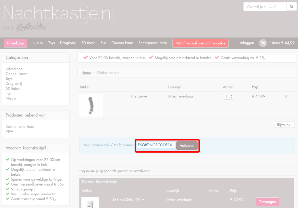 Nachtkastje.nl kortingscode gebruiken
