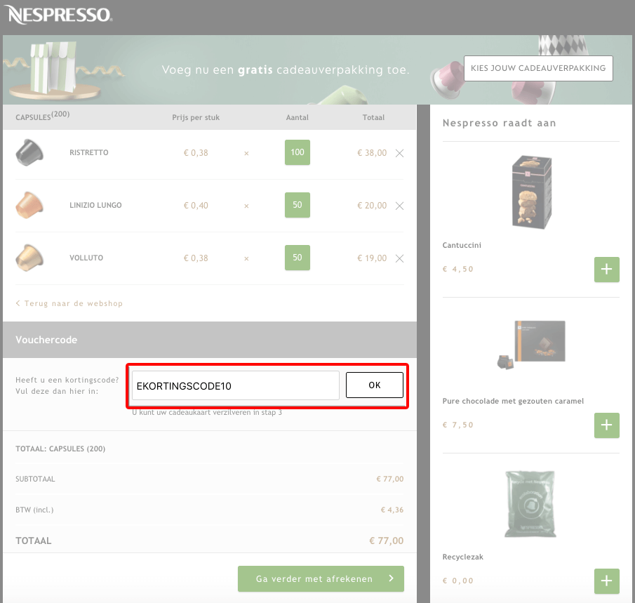 Nespresso kortingscode gebruiken