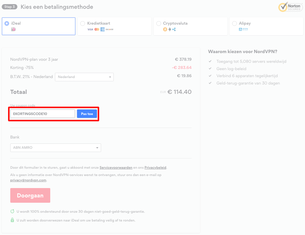 NordVPN kortingscode gebruiken