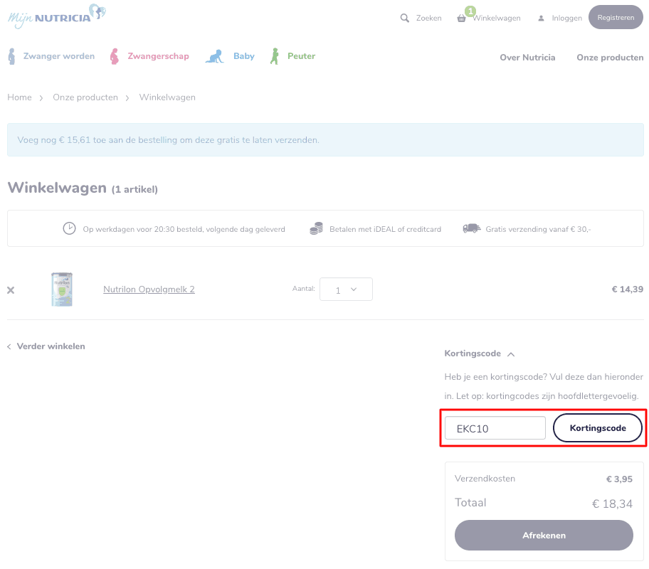 Nutrilon kortingscode gebruiken