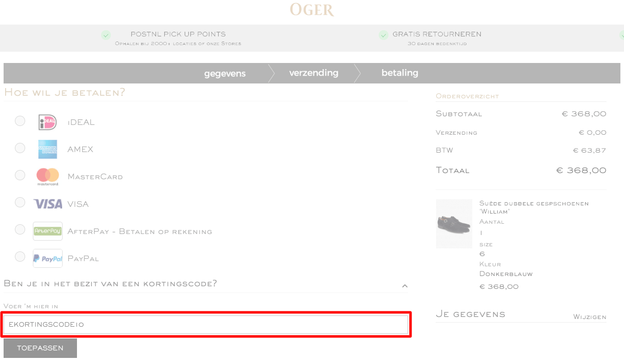 Oger kortingscode gebruiken