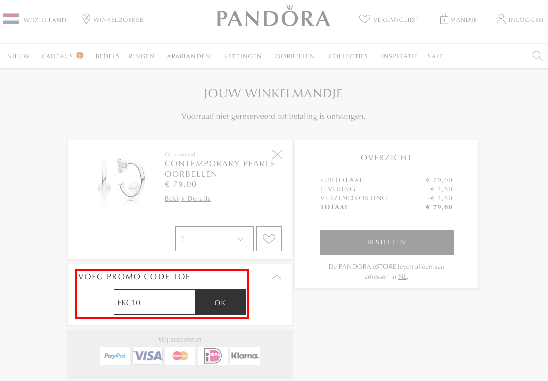 Pandora kortingscode gebruiken