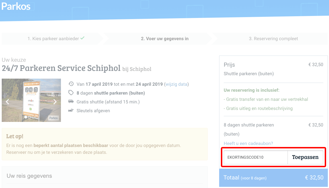 Parkos kortingscode gebruiken
