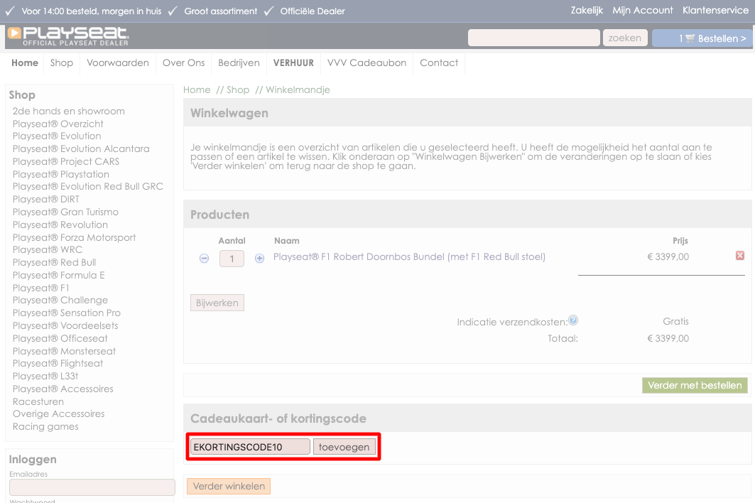 Playseat kortingscode gebruiken