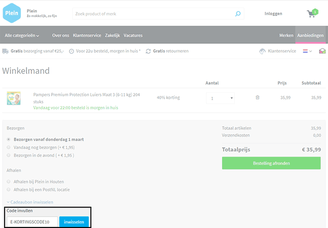 Plein kortingscode gebruiken