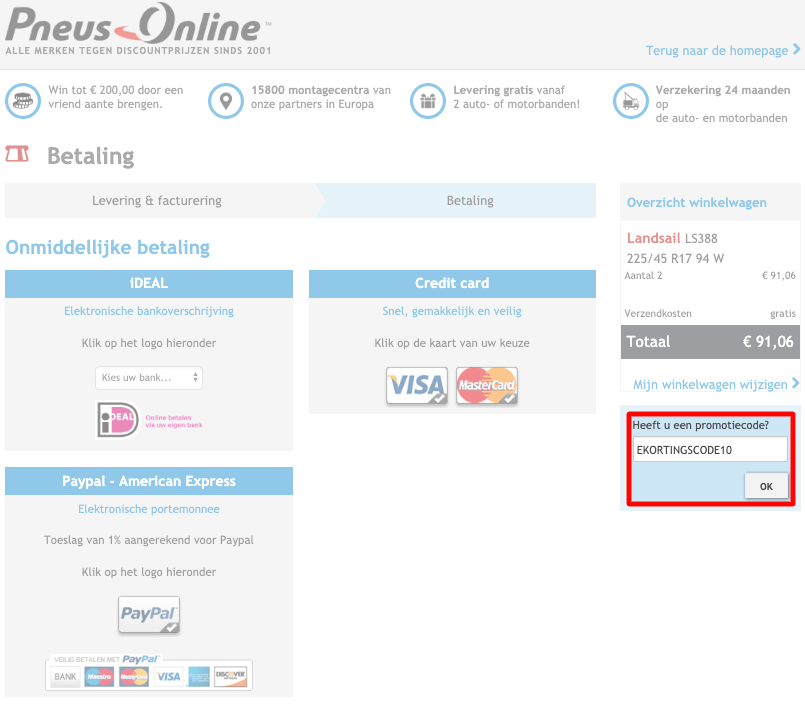 Pneus Online kortingscode gebruiken