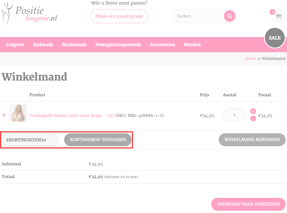 Positielingerie.nl kortingscode gebruiken