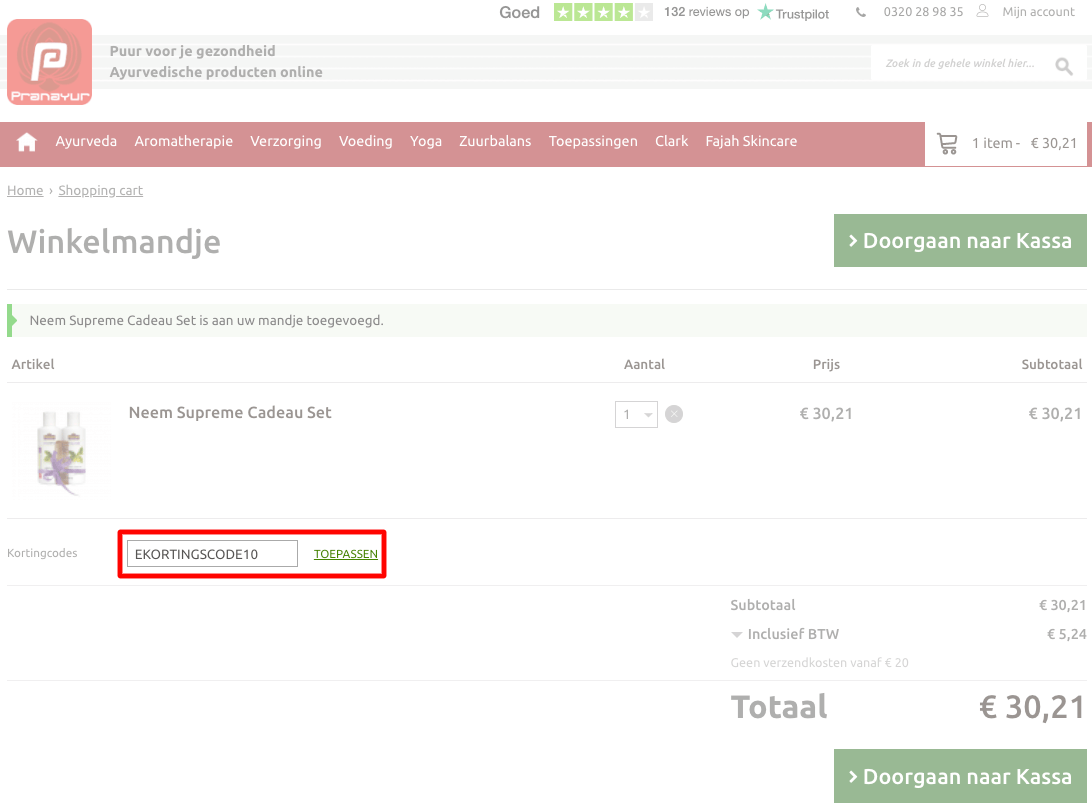 Pranayur kortingscode gebruiken