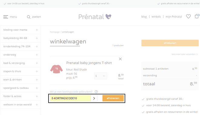 Prenatal kortingscode gebruiken