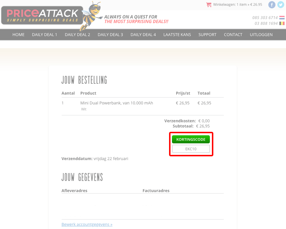 Price Attack kortingscode gebruiken