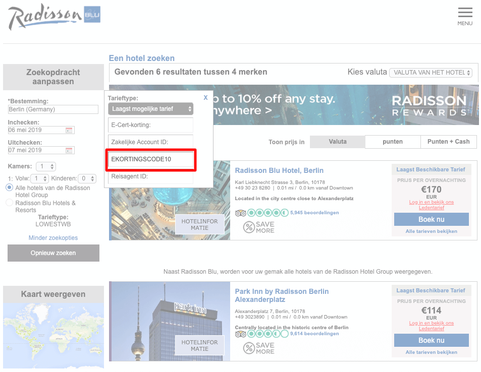 Radisson Blu kortingscode gebruiken