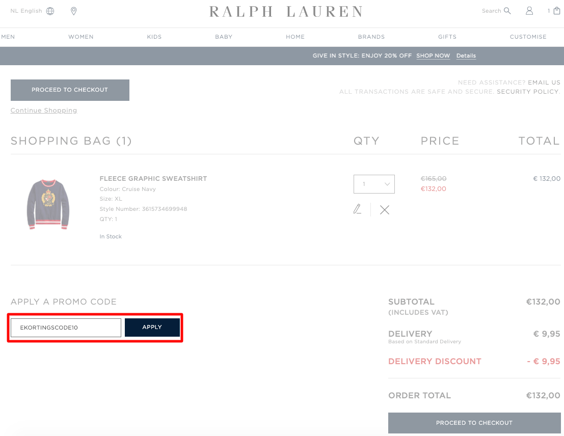 Ralph Lauren kortingscode gebruiken