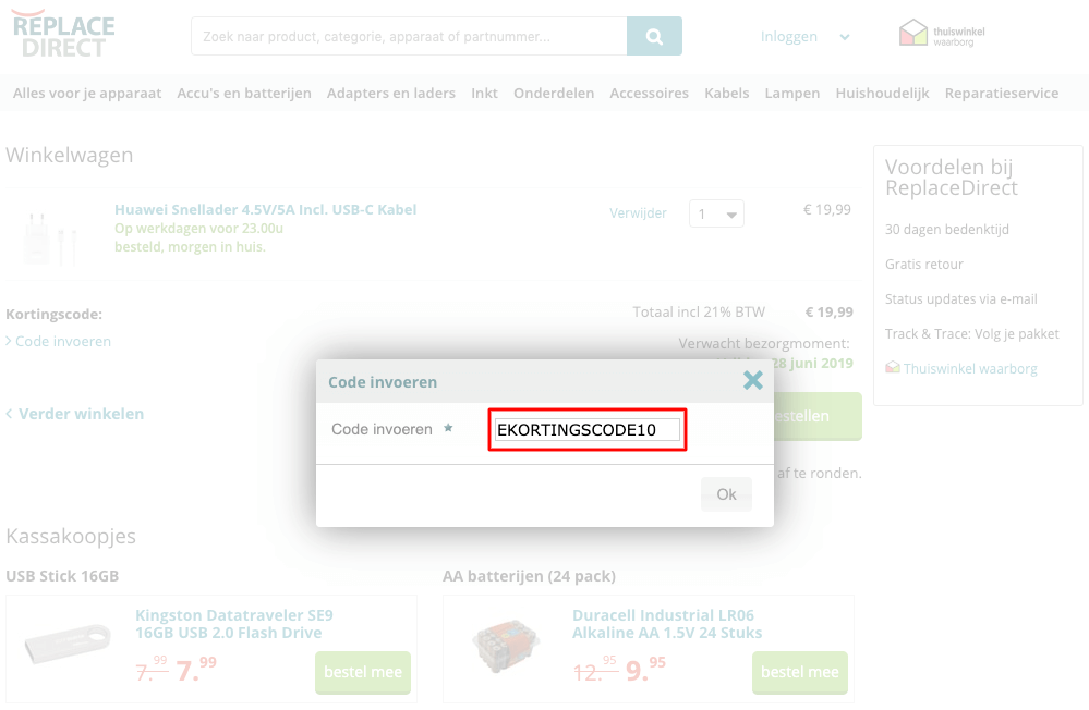 ReplaceDirect kortingscode gebruiken