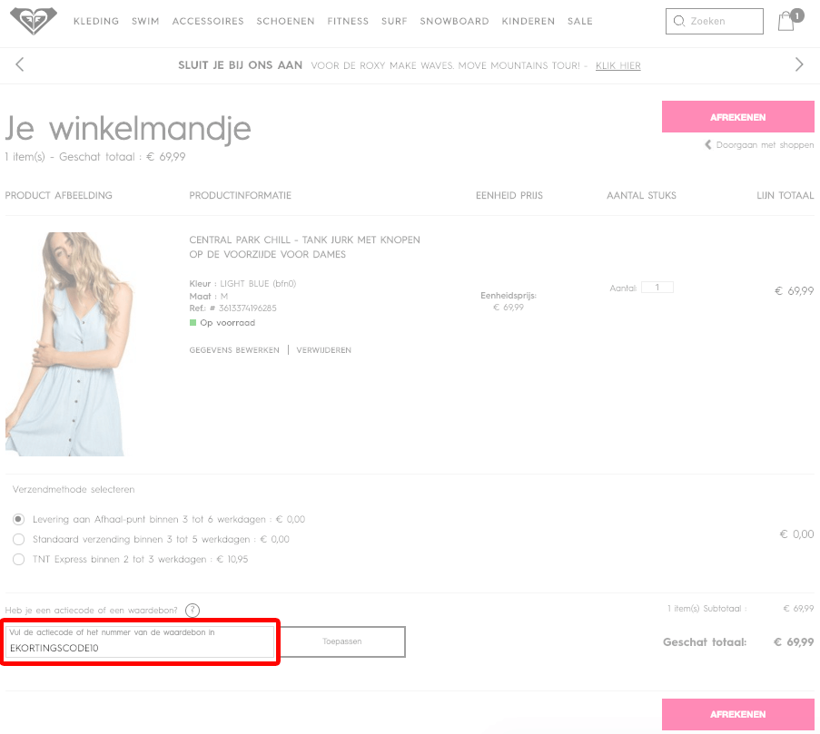 Roxy kortingscode gebruiken