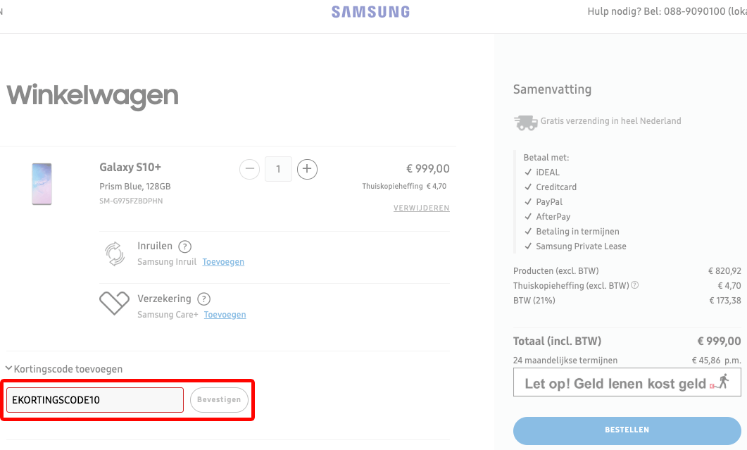 Samsung kortingscode gebruiken