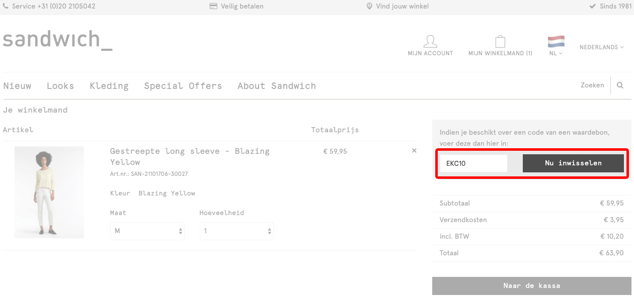 Sandwich kortingscode gebruiken