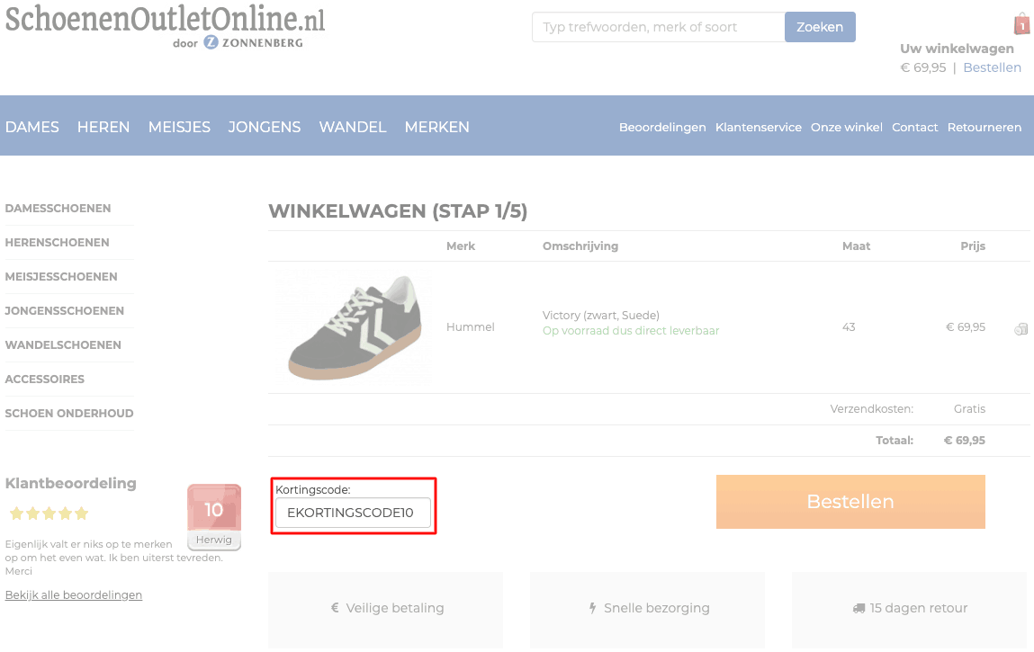 Schoenen Outlet Online kortingscode gebruiken