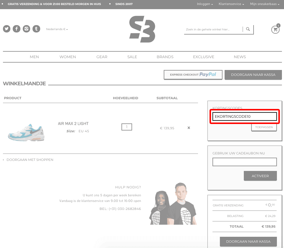 Sneakerbaas kortingscode gebruiken