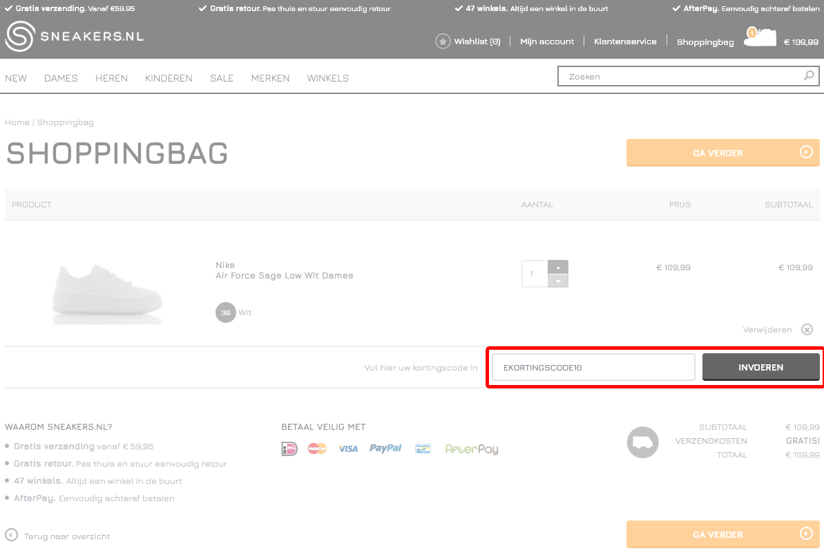 Sneakers kortingscode gebruiken