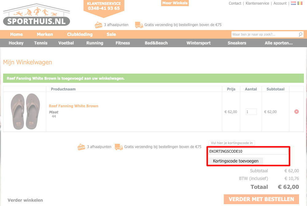 Sporthuis.nl kortingscode gebruiken