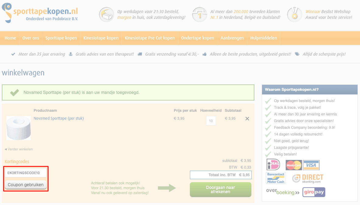 Sporttapekopen.nl kortingscode gebruiken