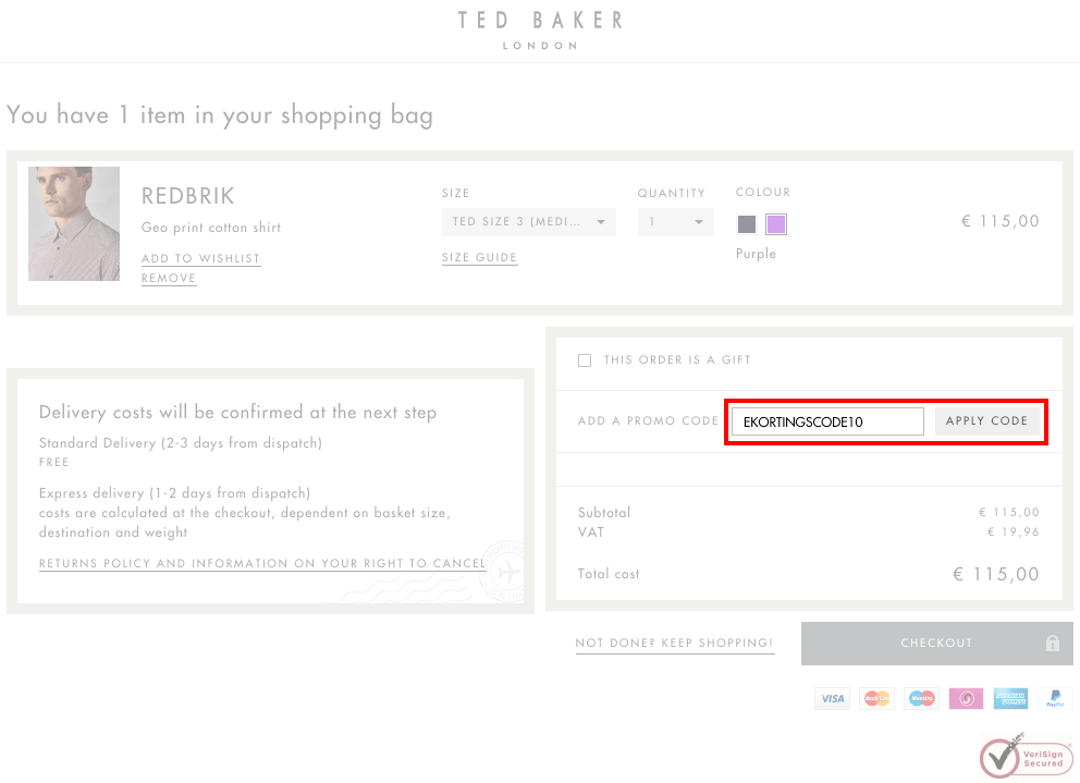 Ted Baker kortingscode gebruiken