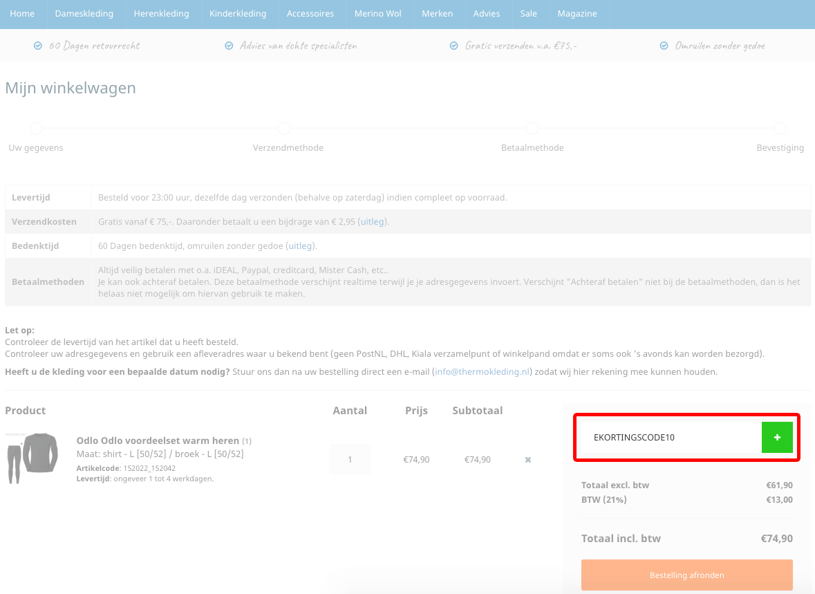 Thermowear kortingscode gebruiken