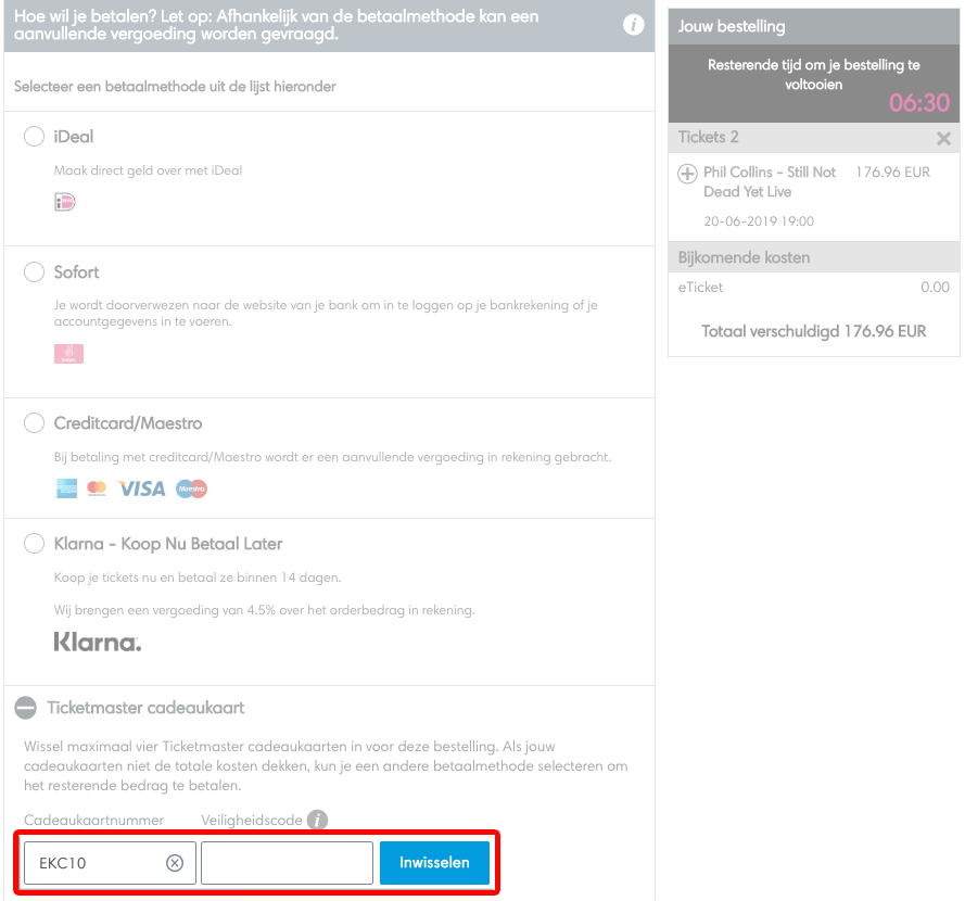 Ticketmaster kortingscode gebruiken