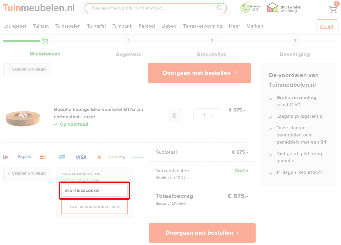Tuinmeubelen.nl kortingscode gebruiken
