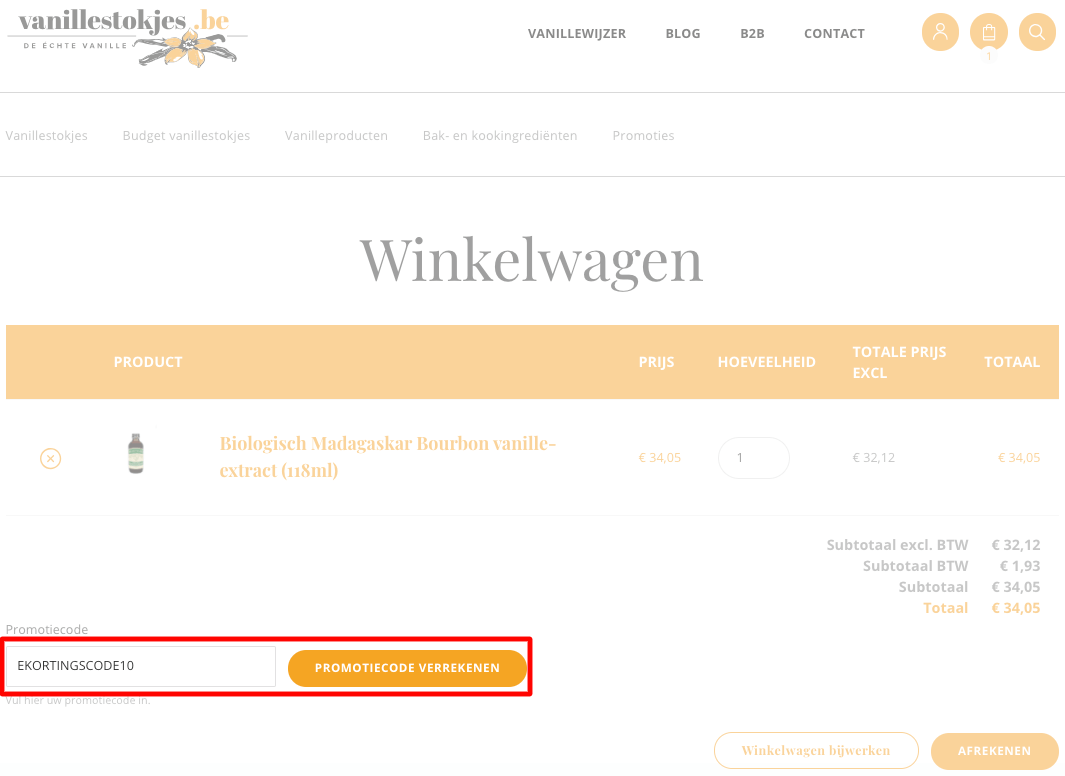 Vanillestokjes.be kortingscode gebruiken