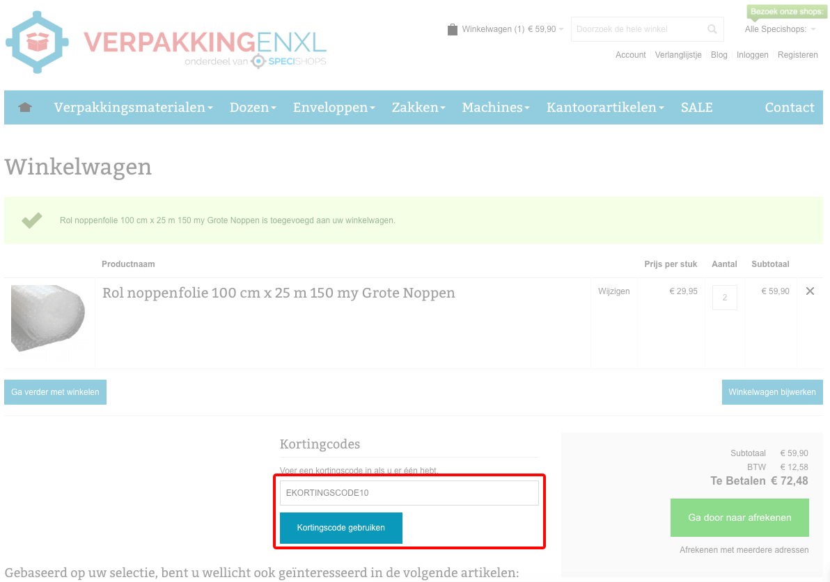 VerpakkingenXL kortingscode gebruiken