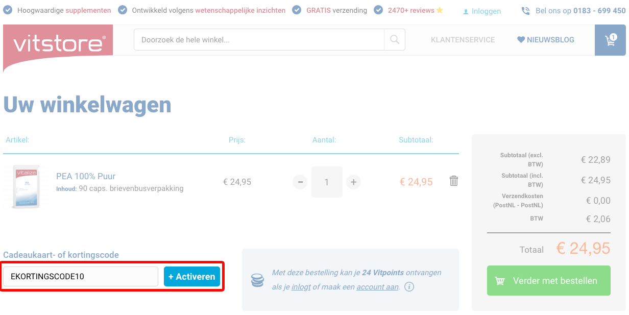 Vitstore kortingscode gebruiken