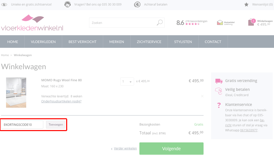 Vloerkledenwinkel.nl kortingscode gebruiken
