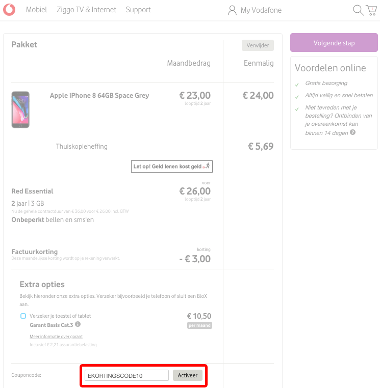 Vodafone kortingscode gebruiken