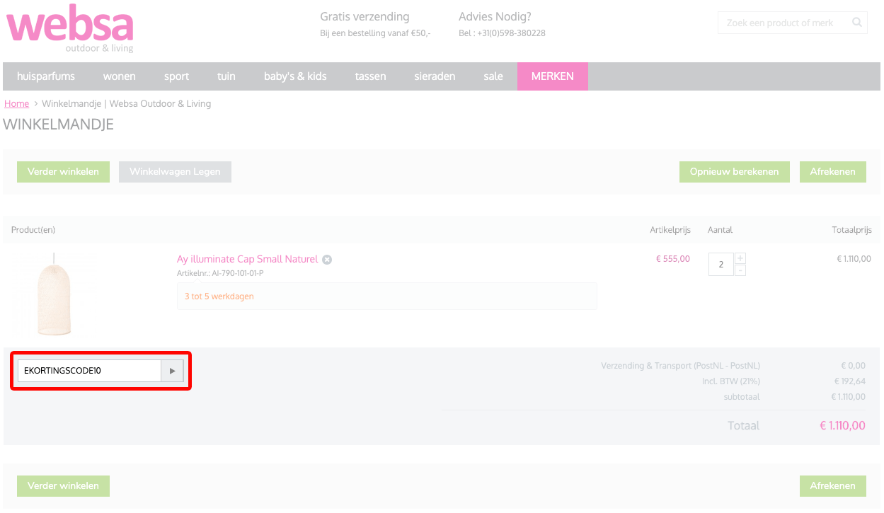 Websa kortingscode gebruiken