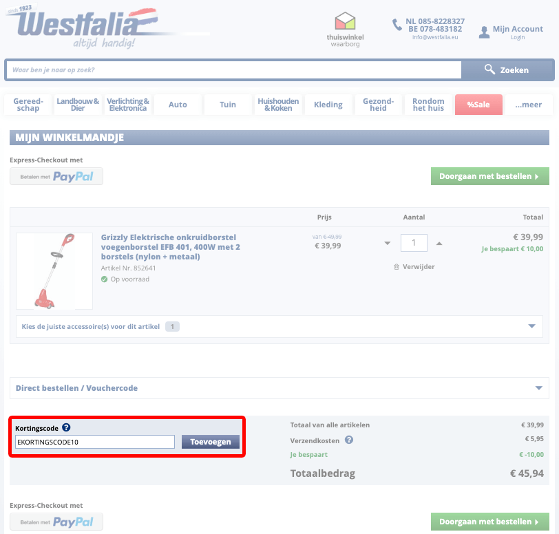 Westfalia kortingscode gebruiken