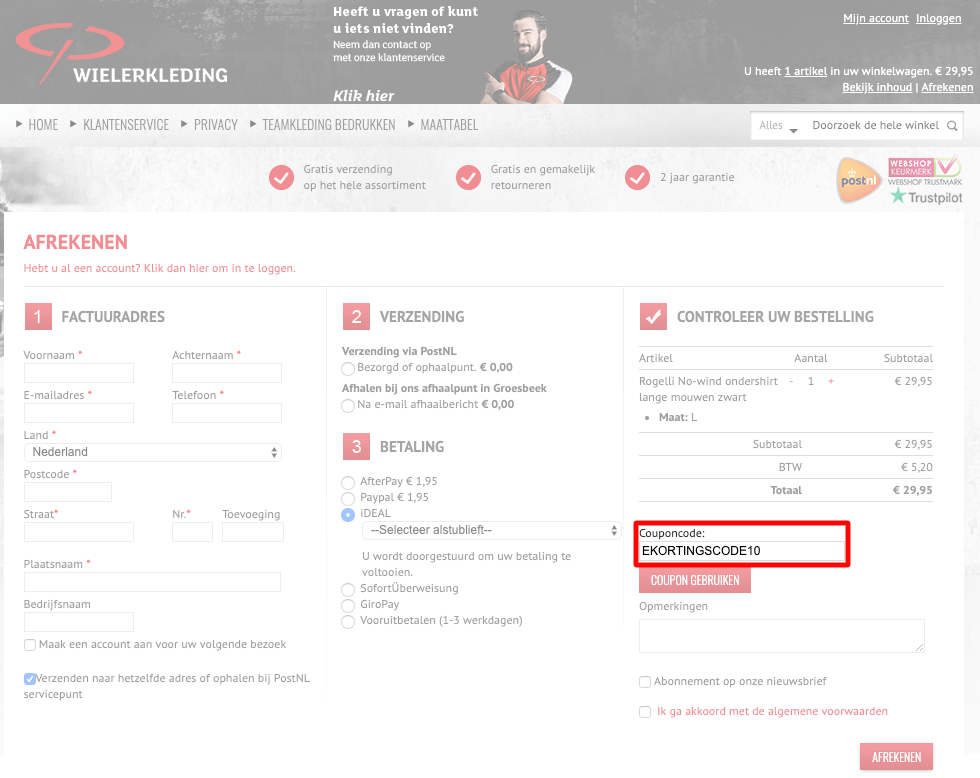 Wielerkleding kortingscode gebruiken