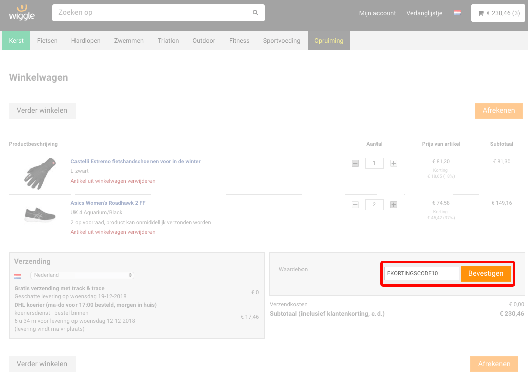 Wiggle kortingscode gebruiken