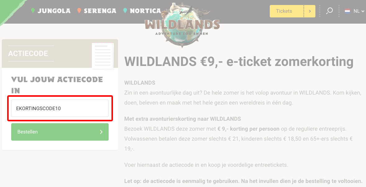 Wildlands Adventure Zoo kortingscode gebruiken