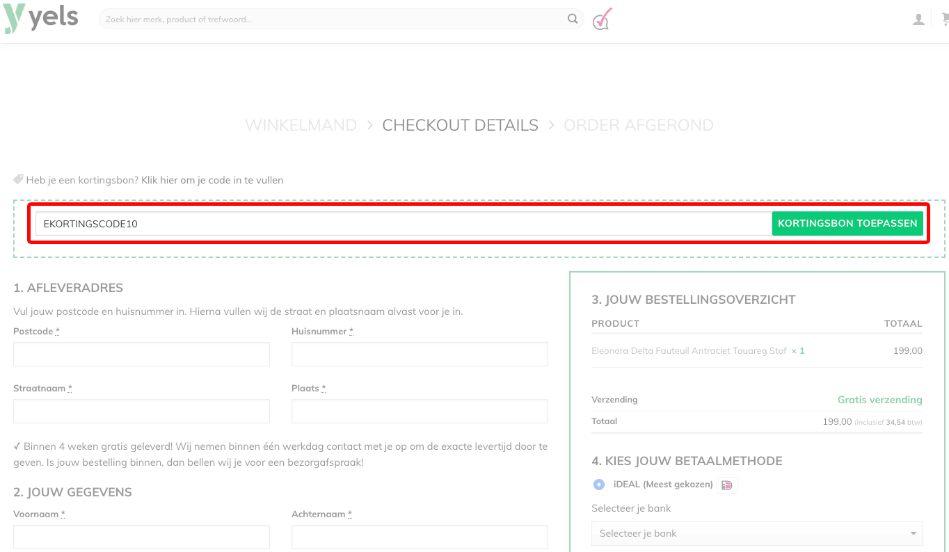 Yels kortingscode gebruiken
