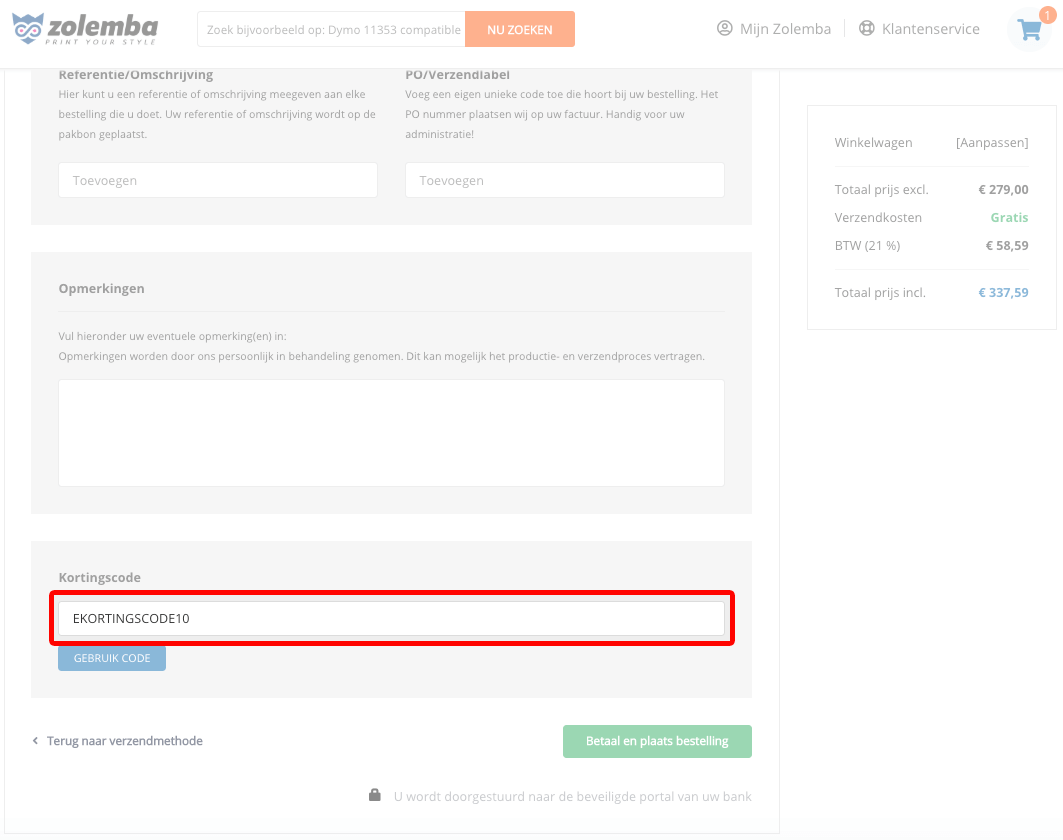 Zolemba kortingscode gebruiken