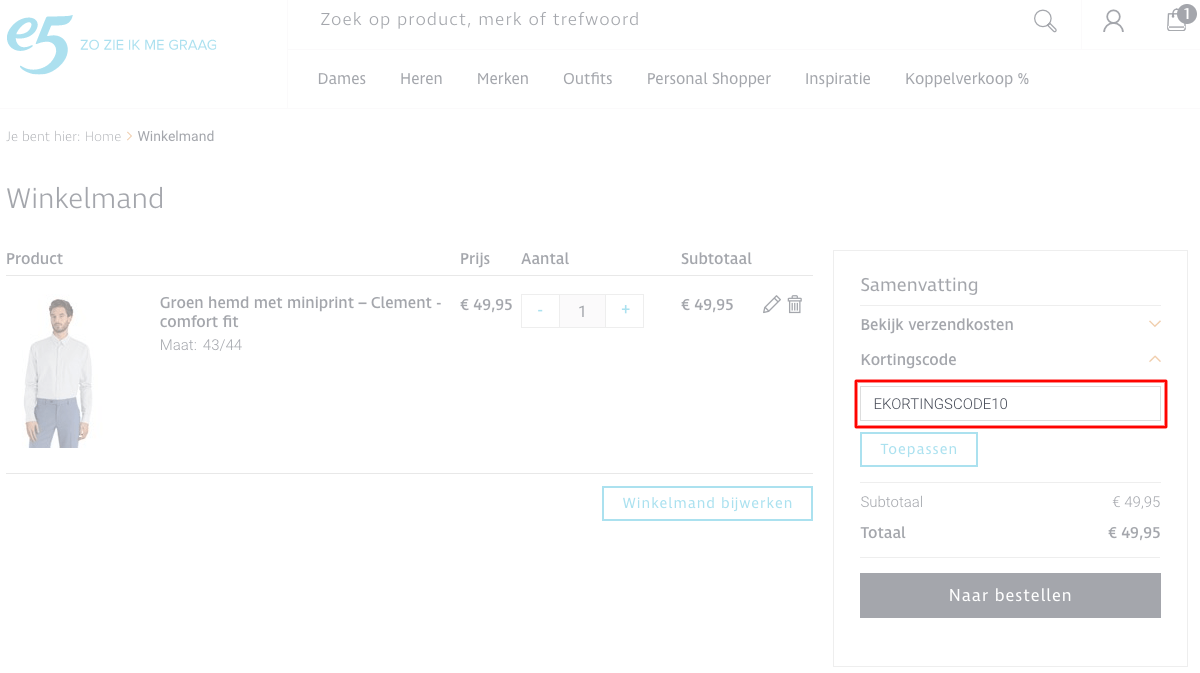 e5 Mode kortingscode gebruiken