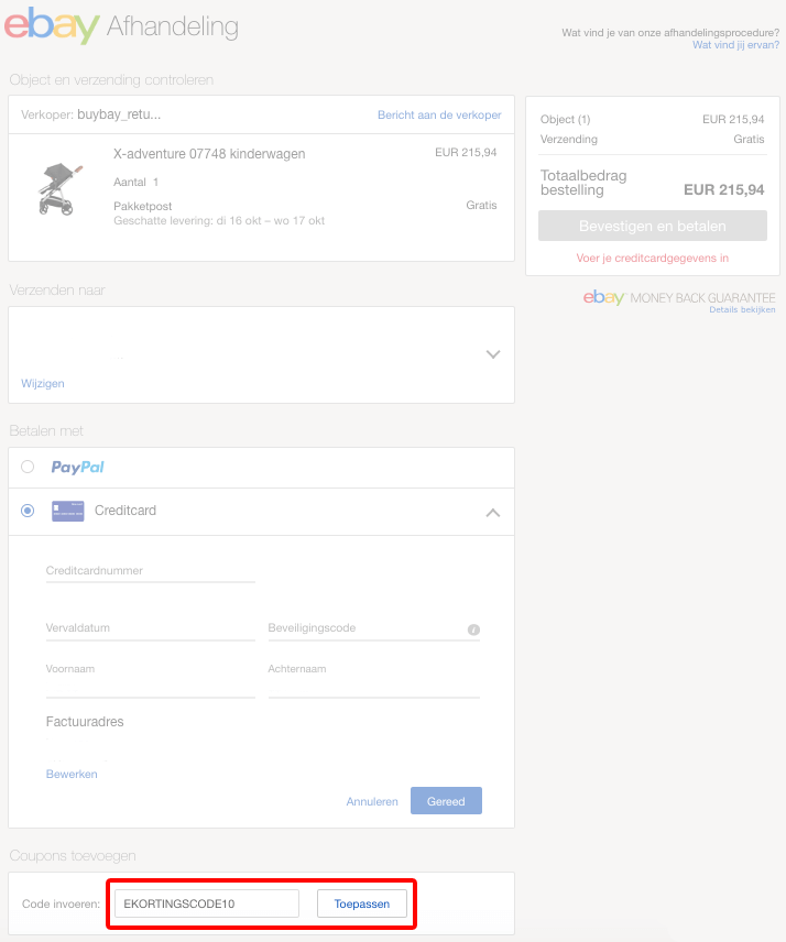 eBay kortingscode gebruiken